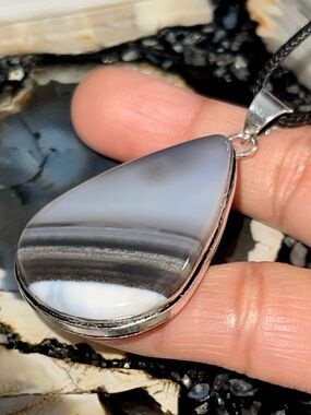 Blue Gray Owyhee Opal Crystal Pendant 2 1/4”